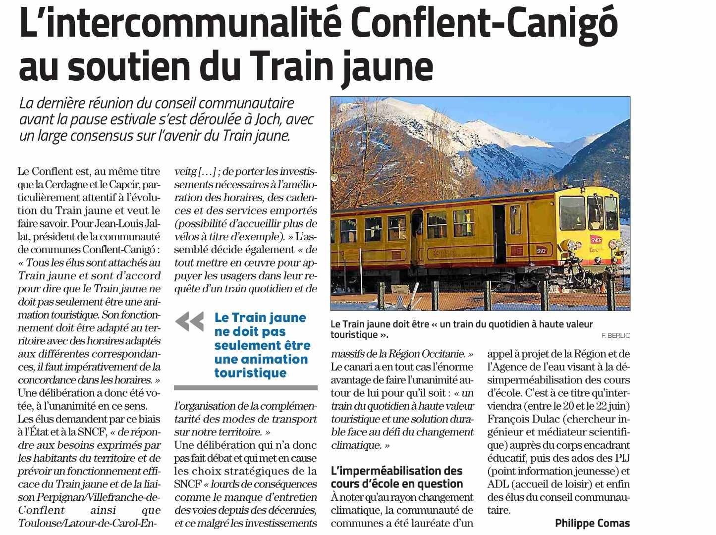 Article independant 19 juin 2023 les elus de l intercommunalite conflent canigo soutiennent le train jaune