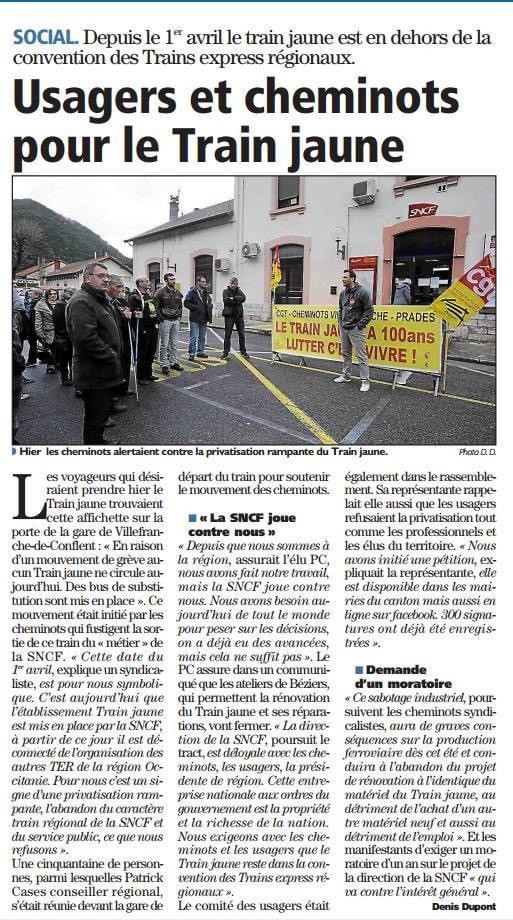 Article l independant 2 avril 2017 cheminots usagers et elus rassembles pour le train jaune a villefranche de conflent