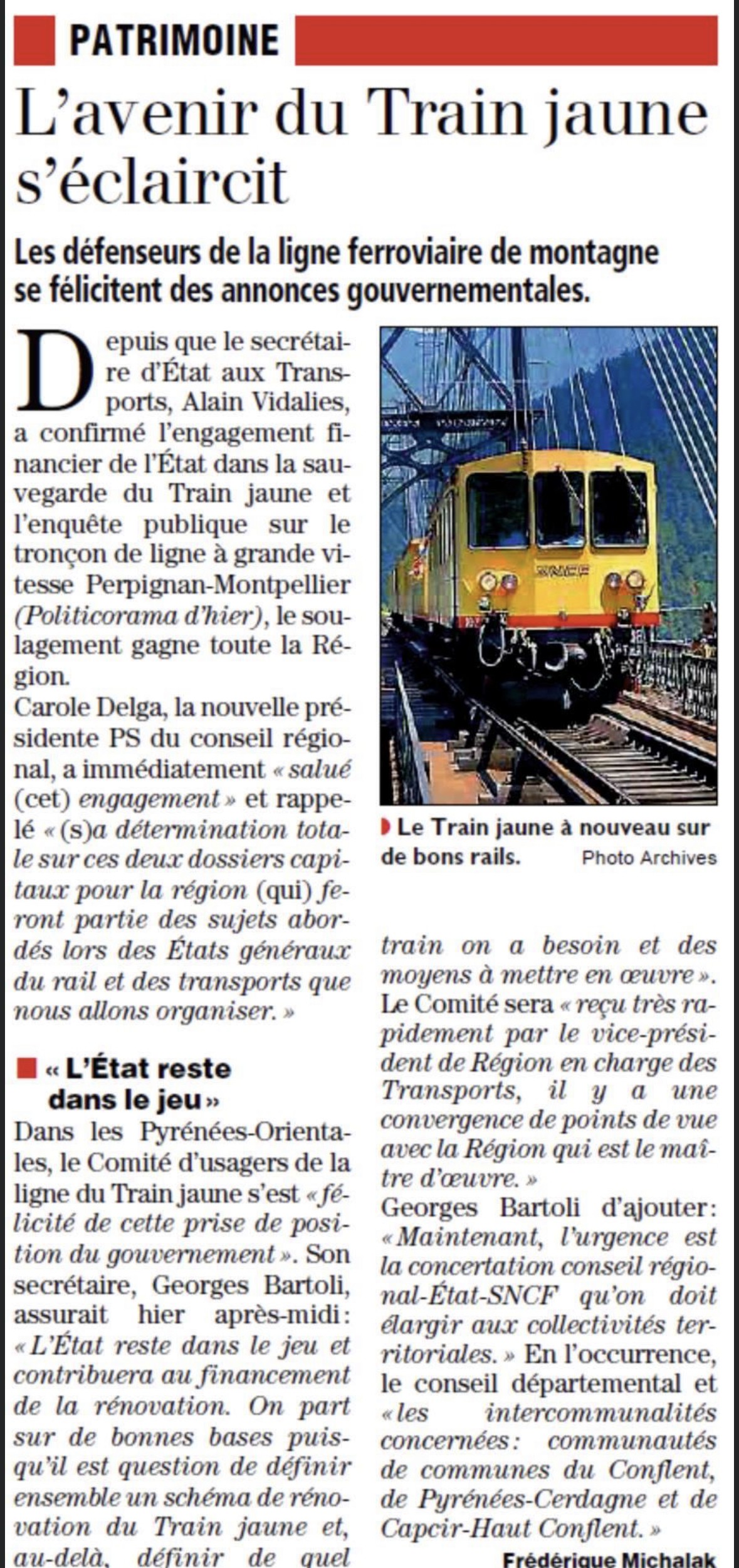 Article l independant 2015 eclaircissement avenir du train jaune