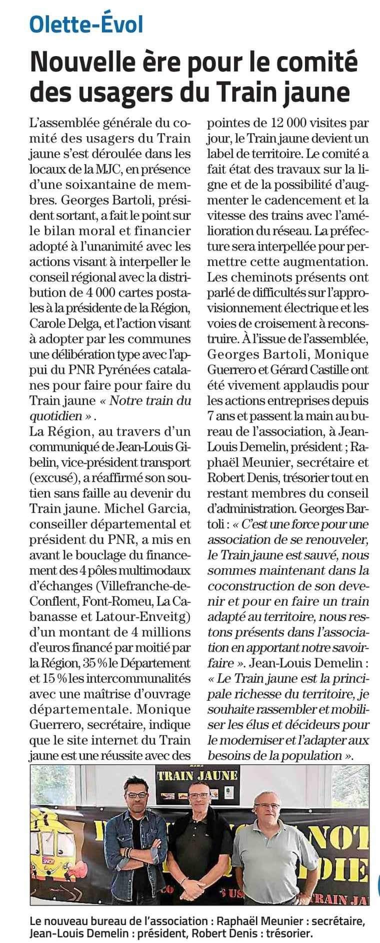 Article l independant ag 2023 comite des usagers du train jaune