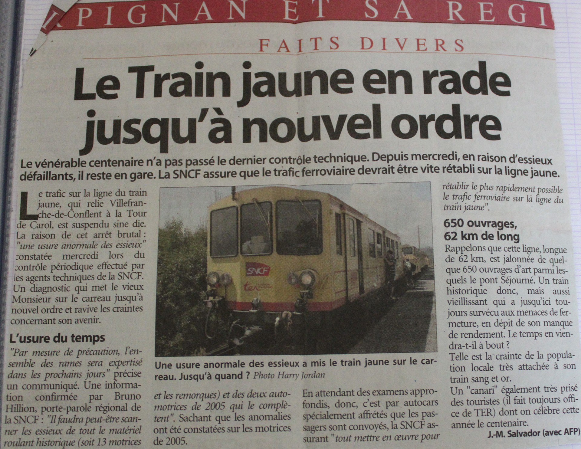 Article l independant anomalie sur les essieux du train jaune septembre 2010
