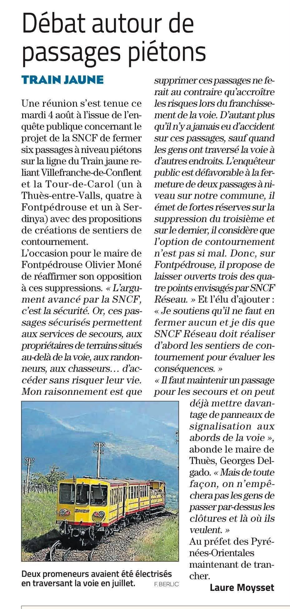 Article l'indépendant août 2026 débat suppressions passages à niveau ligne de Cerdagne