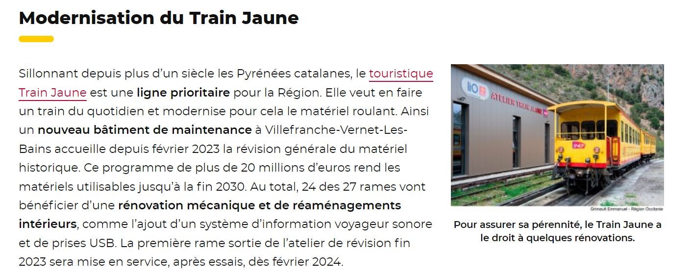 Article region occitanie modernisation du train jaune 16 janvier 2024