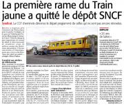 Midi Libre 23 mai 2019 une Remorque Nord du Train Jaune quitte le Dépôt SNCF de Béziers