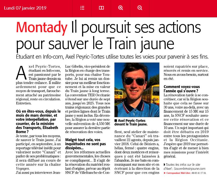 Midi Libre Interview Train Jaune Axel Peyric-Tortes 7 janvier 2019