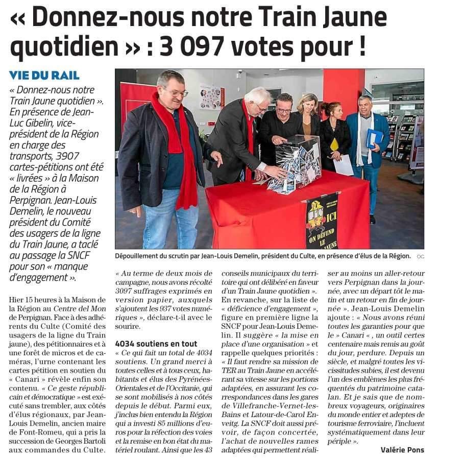 L independant 22 novembre 2023 donnez nous notre train jaune quotidien le comite d usagers et jean luc gibelin a la maison de la region de perpignan