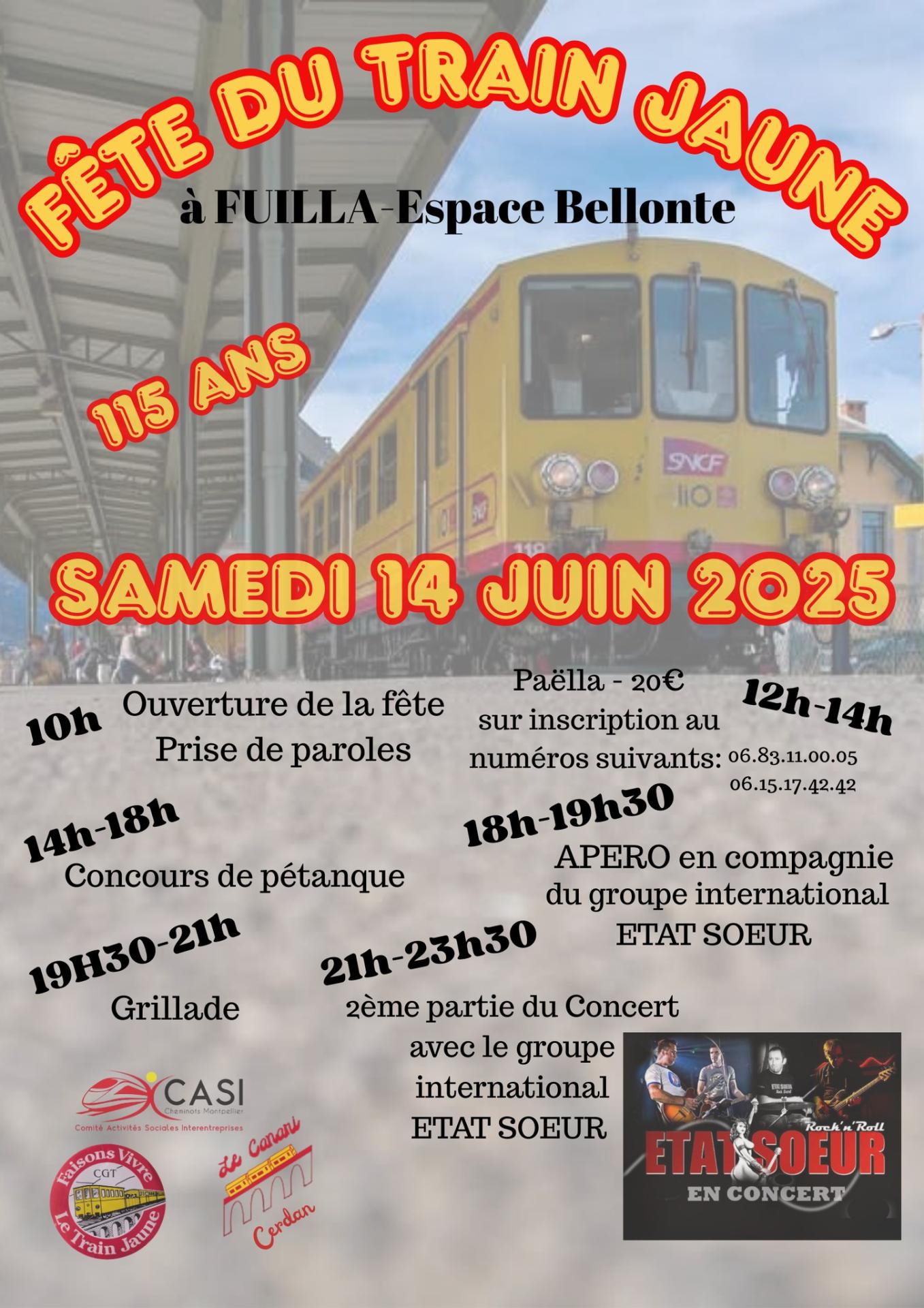 Affiche fete du train jaune fuilla 14 juin 2025