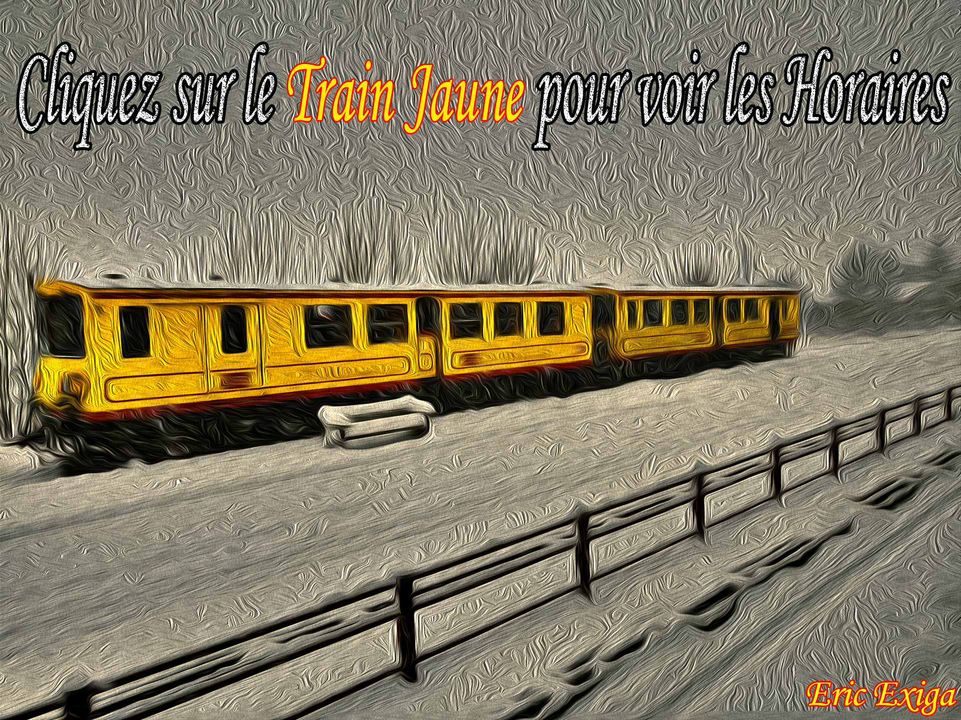 Peinture infographie horaires train jaune hiver 1