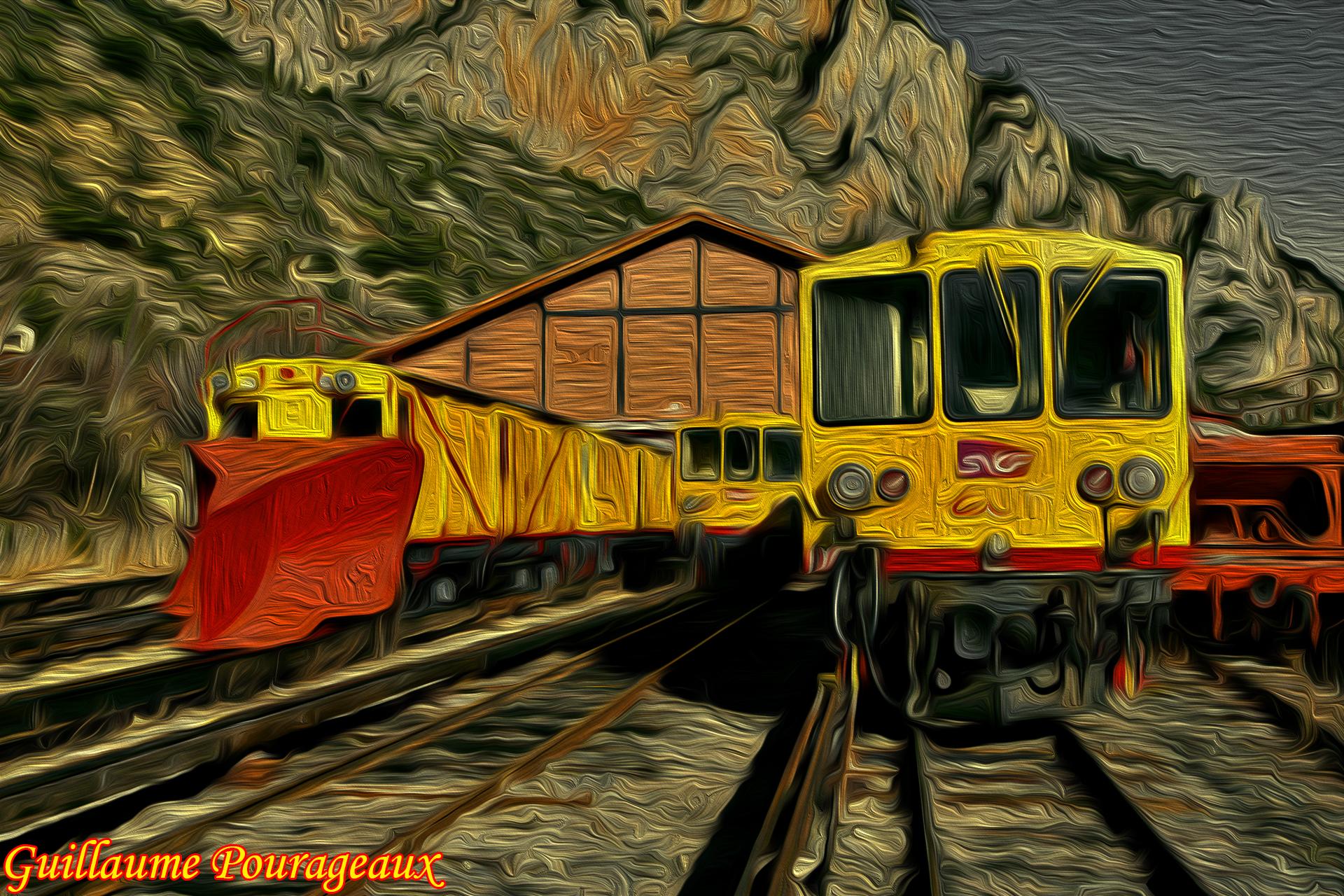 Tableau impressioniste z 104 z 111 et chasse neige z 200 vues de face sur voies de depot a vvlb au soleil couchant